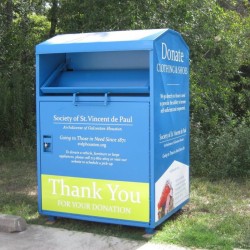 many used clothes recycling bins