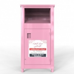 pink clothes recycling bin